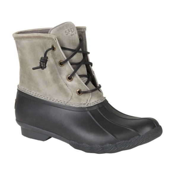 Sperry Saltwater Waterproof Rain Boot Black Grey New Boxed Women's Bootie - Picture 2 of 6
